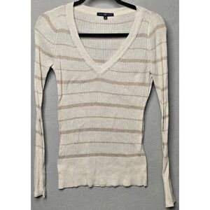Vintage‎ Gap Sweater Womens Small V-neck Ribbed Thin Striped Cotton Bella Y2K
